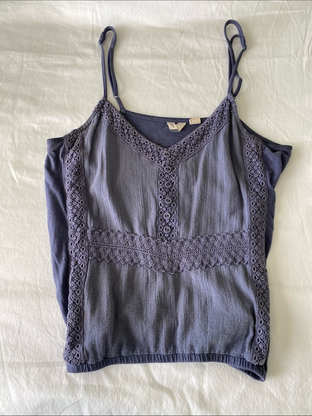 Roxy Blue Crochet Lace Trim Spaghetti Strap Tank Top